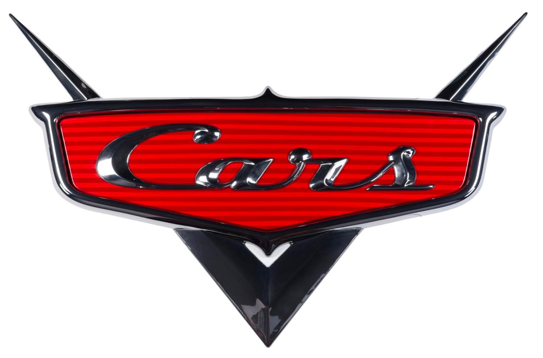 A Disney Store "Cars" Logo Sign.: (Disney Store, 2010s) A large sign of the Disney-Pixar "Cars" logo, originally displayed in the Disney Store. Measuring 58" x 2" x 38" tall, the sign is in very good condition with typical wear from d