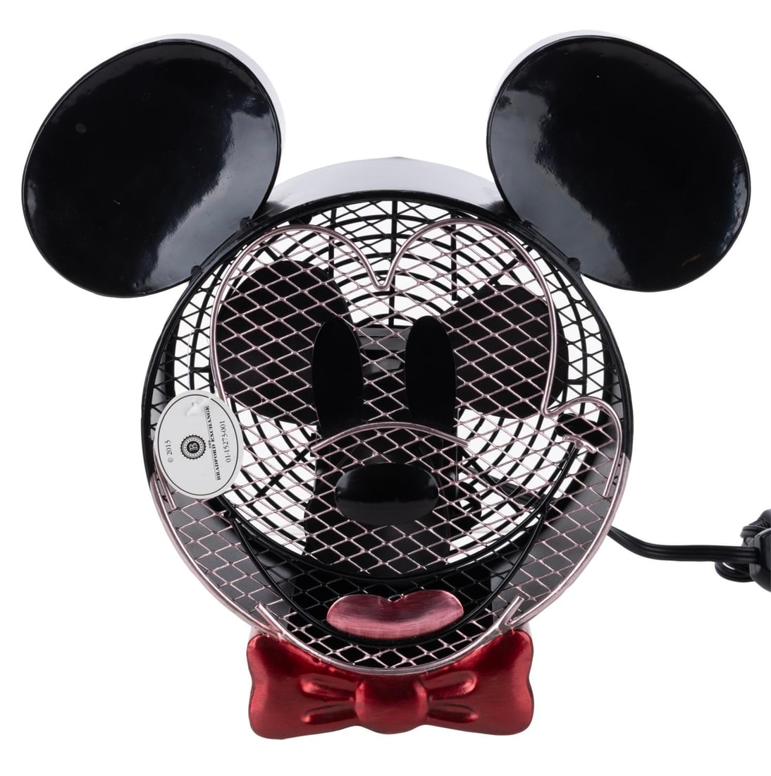 A Mickey Mouse #1 Fan.: (Bradford Exchange, 2013) An electric fan in the shape of Mickey Mouse. The metal fan operates on 120v, has been tested and functions. Measuring 4" x 12.5" x 12" tall, the fan is in very good conditio