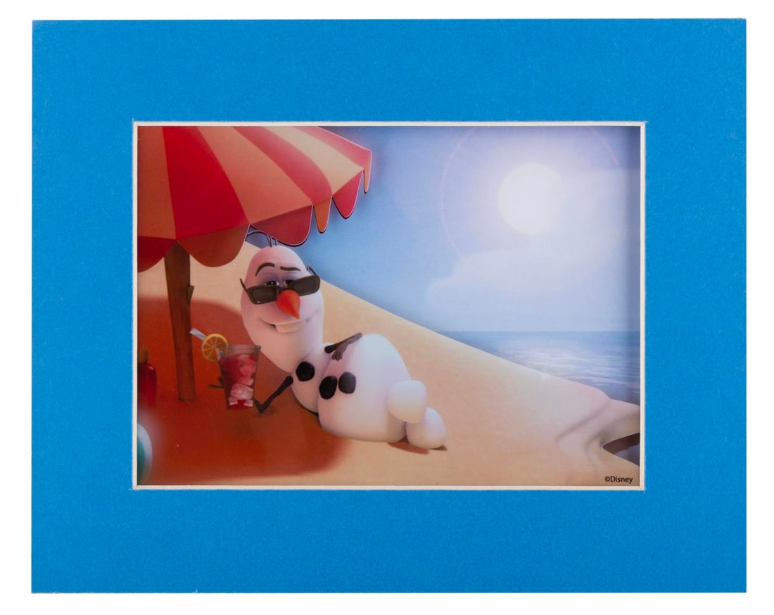 An Olaf from "Frozen" Laser Cel.: (Disney, 2000s) A limited edition Laser Cel of Olaf from "Frozen." Measuring 8" x 10" overall, the piece is in fine condition sealed in the original sleeve.