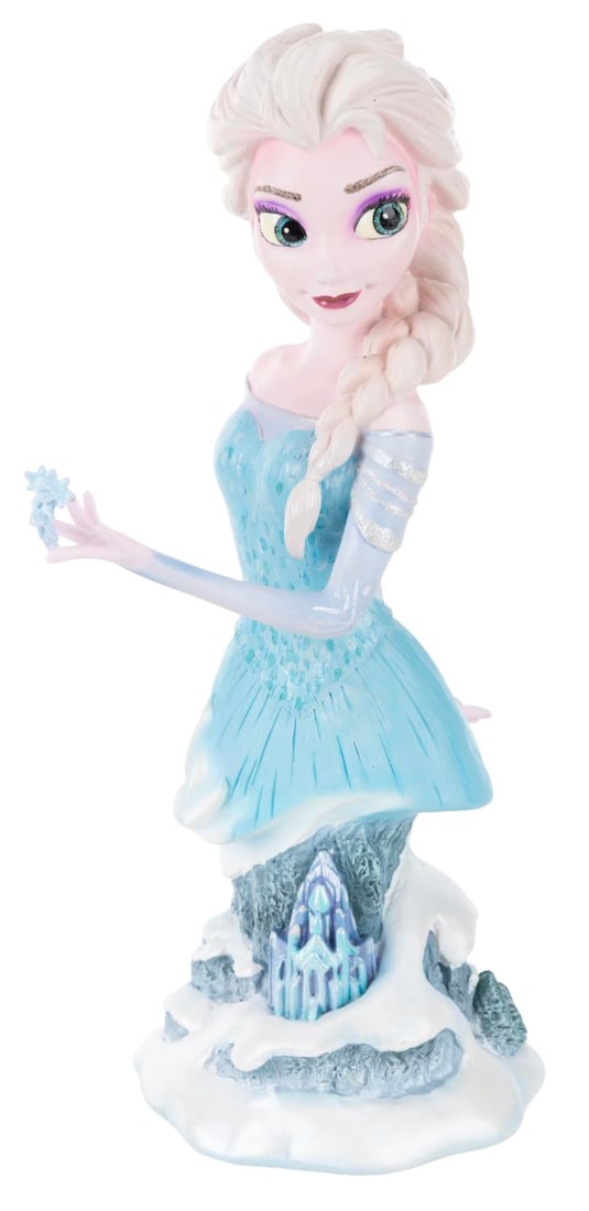 A "Frozen" Elsa Figurine.: (Enesco, 2014) A Disney Showcase Collection figurine of Elsa from "Frozen," designed by Patrick Romandy-Simmons of Grand Jester Studios and sculpted by Jacqueline Perreault Gonzales. Measuring 7.5" ta