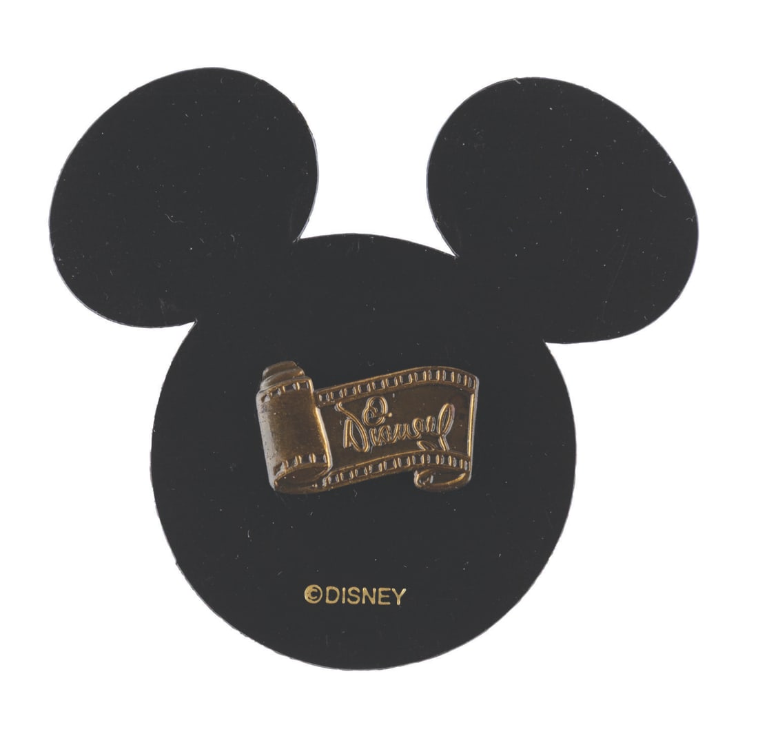 A Disney Film Strip Pin.: (Disney, 2000s) A bronze film strip pin featuring a "Disney" name. The pin is on its original card and in fine condition.