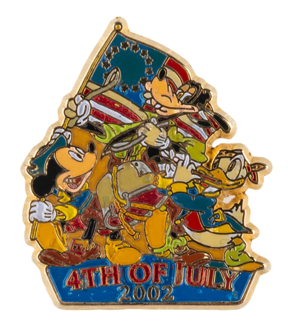 A Mickey and Friends 4th Of July 2002 Pin.: (Disney Store, 2002) A Fourth of July 2002 pin, featuring Mickey, Donald, and Goofy. The pin is in very good condition.