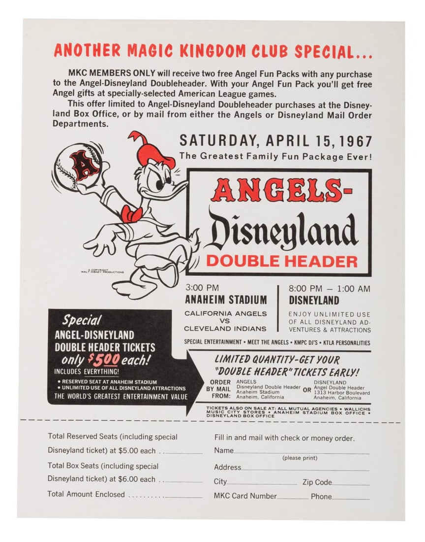 A 1967 Angels-Disneyland Double Header Ticket Flyer. (1 of 1)