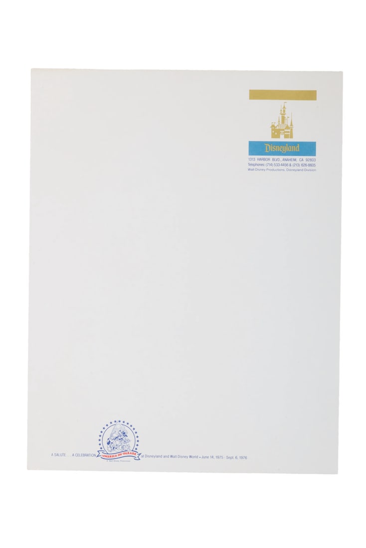 A 1975 Disneyland America on Parade Stationery Sheet. (1 of 1)