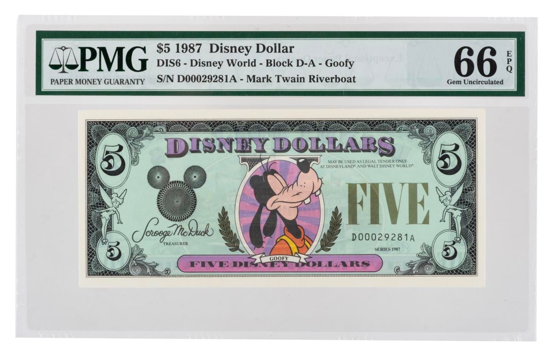 A $5 Series 1987 Disney Dollar. (1 of 2)