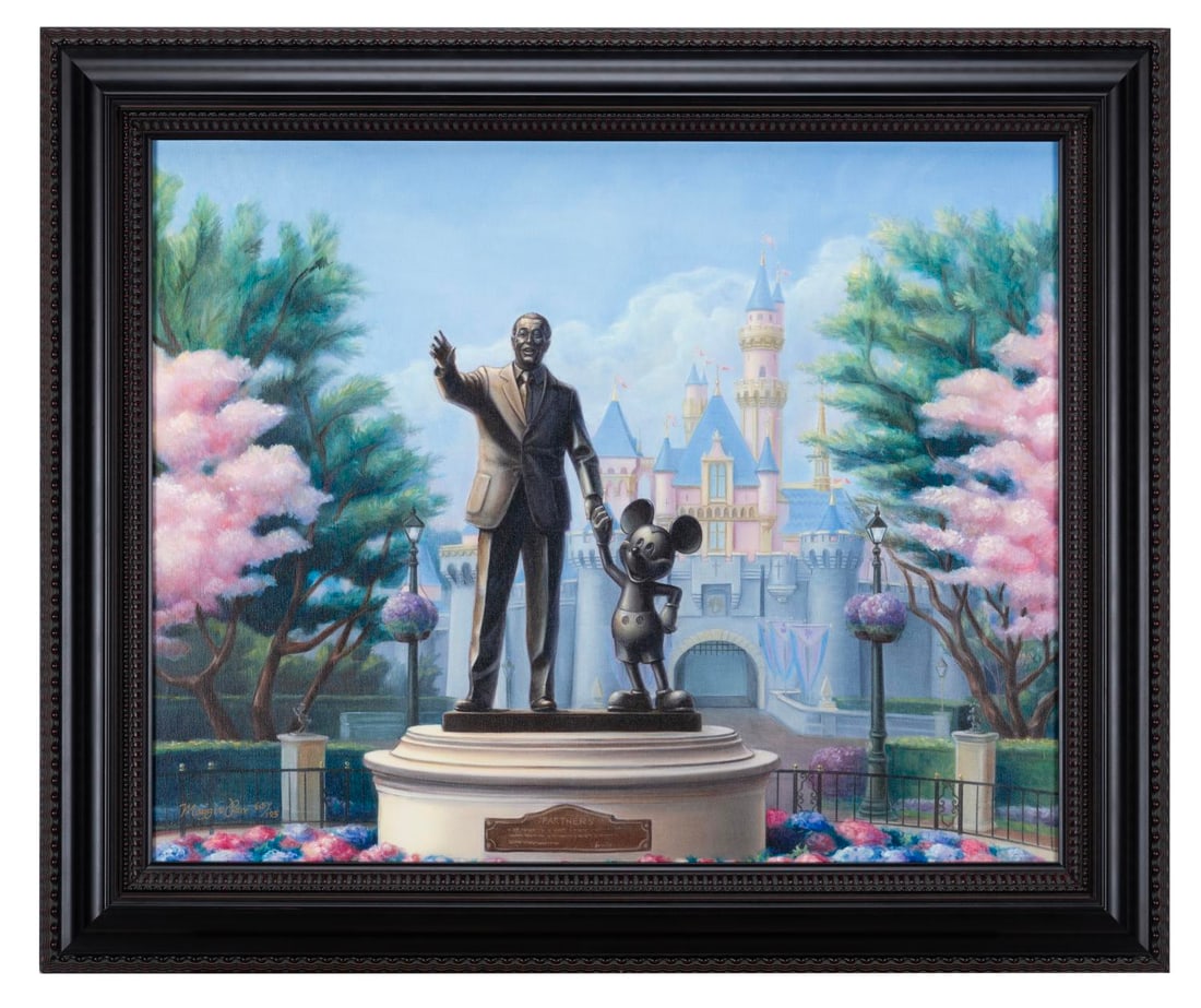 A "Partners in a Dream" Canvas Print by Maggie Parr.: (Disney, 2007) A framed limited edition canvas print titled "Partners in a Dream" by Disney artist Maggie Parr. Measuring 18" x 22.5", the signed canvas print depicting the iconic Walt and Mickey "Par