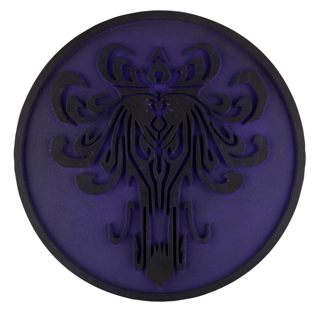 A Haunted Mansion Wallpaper 3D Plaque.: (Disney, 1990s-2000s) A 3D Haunted Mansion wallpaper wall plaque. Likely used for a special event or a fan-made prop, the composite plaque features a 3D image of the Rolly Crump-inspired "Staring