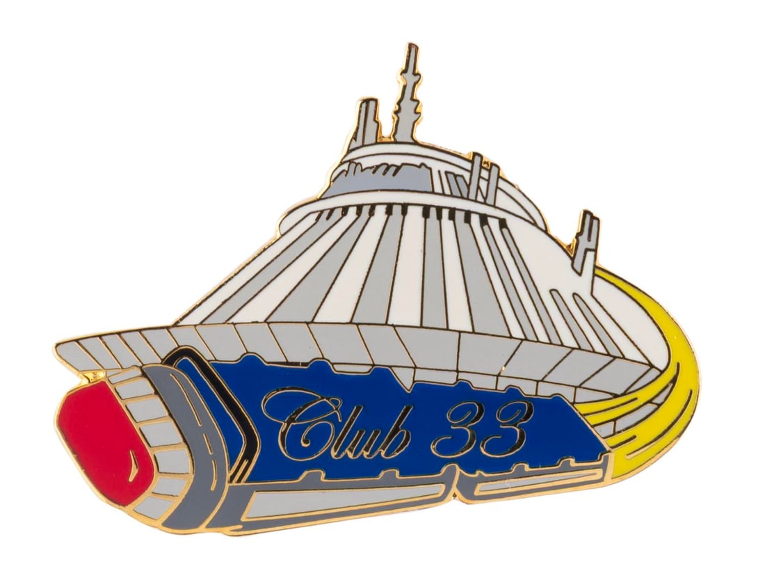 A Club 33 Space Mountain Pin.: (Disneyland, 2006) A Club 33 Space Mountain pin, originally available only as a gift with purchase of a $150 meal at the exclusive Club. The pin is in very good condition.
