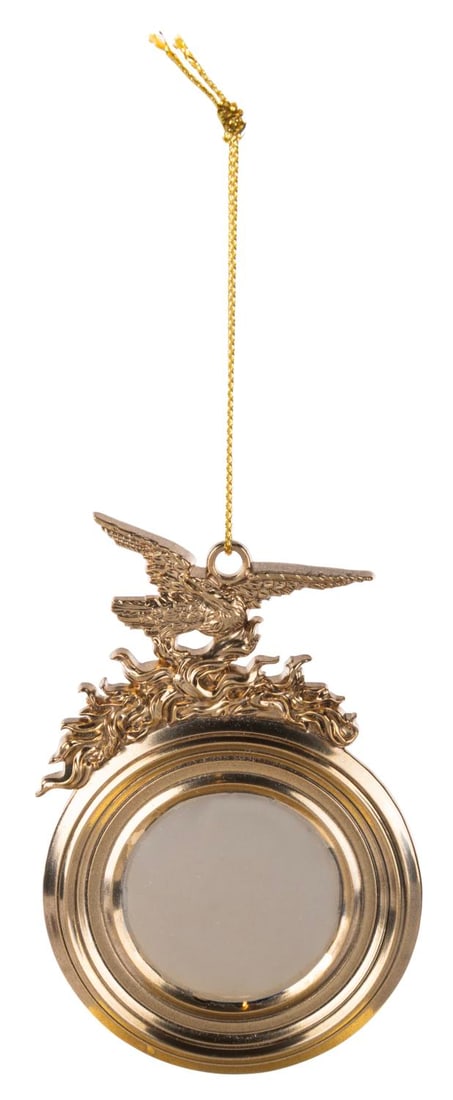 A Club 33 Mirror Christmas Ornament.: (Disneyland, 2010) A Club 33 Christmas ornament and original box based on a mirror in the members-only dining establishment. Measuring 2.25" x 3.75", the ornament is in very good condition with light 