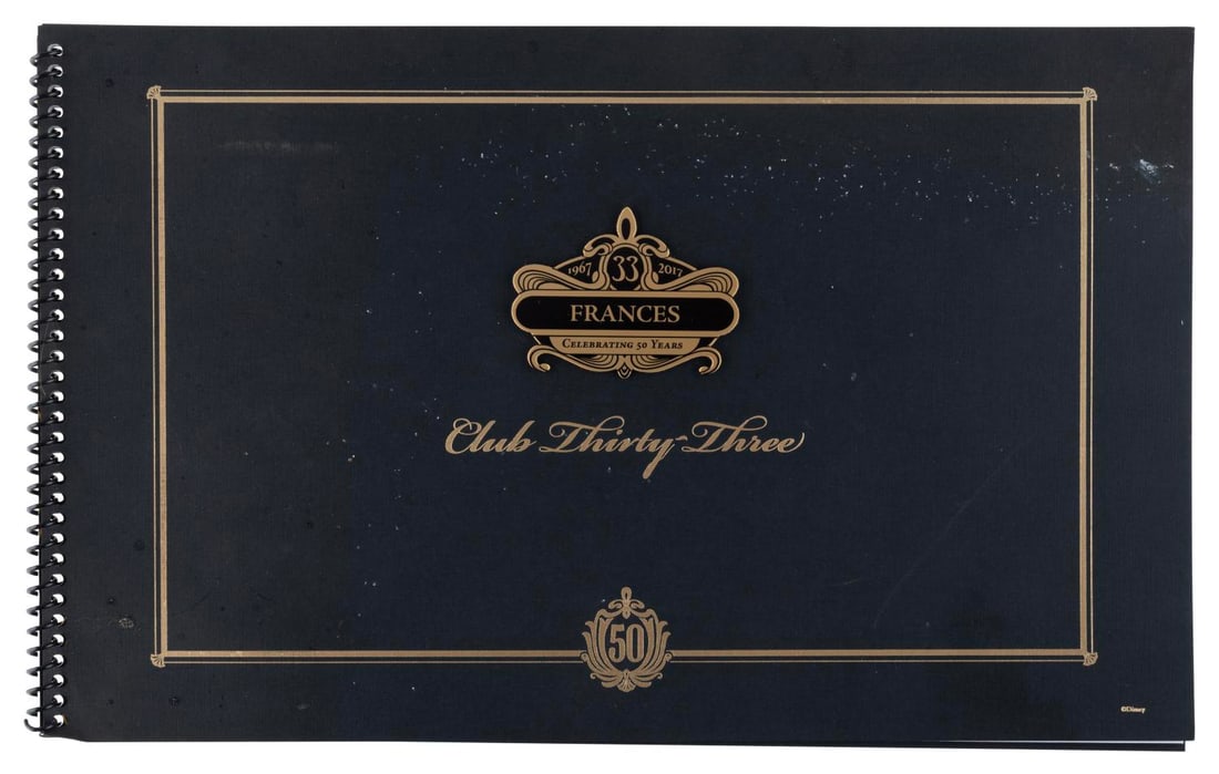 A Club 33 50th Anniversary Booklet.: (Disneyland, 2017) A commemorative booklet from the 50th anniversary of Disneyland's Club 33, including a reprint of the original 1960s brochure with photos and information from the opening of the
