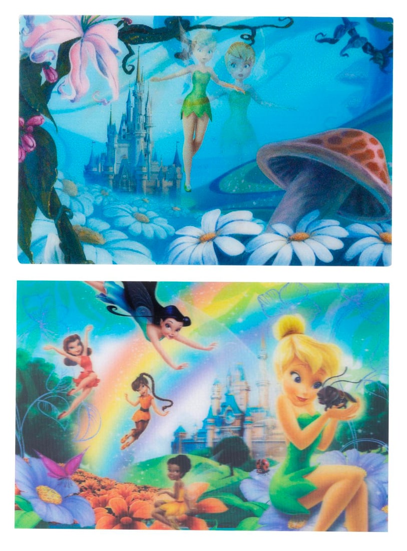 A Pair of Disneyland Pixie Hollow Postcards.: (Disneyland, 2008) Two lenticular postcards of Tinker Bell and Pixie Hollow. Each measuring 4" x 6", the cards are in fine condition.