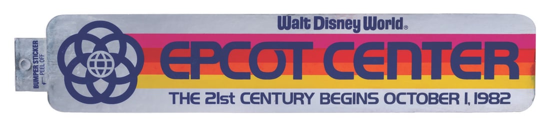 An Original EPCOT Center Pre-Opening Bumper Sticker.: (EPCOT, 1981) A pre-opening bumper sticker for EPCOT Center at Walt Disney World. These stickers were gifted to local area residents and used by Walt Disney Imagineers and Walt Disney World Employees