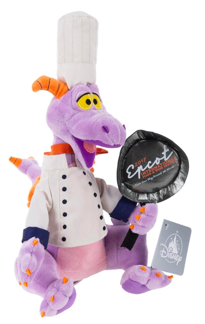 An Epcot Food & Wine Festival Figment Plush.: (Epcot, 2017) A plushie of Figment as a chef, originally sold at the 2017 Epcot International Food & Wine Festival. Measuring 7.5" x 11" x 14.5" tall, the plushie maintains its original tags and is