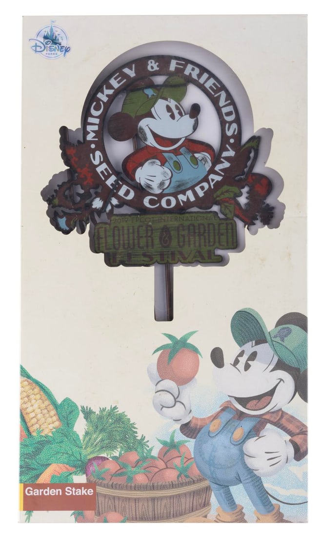 A Mickey Mouse Epcot Flower & Garden Stake.: (Epcot, 2019) A Mickey Mouse garden stake from the 2019 Epcot International Flower & Garden Festival. Measuring 18" tall, the stake comes with its original box and is in fine condition, with light