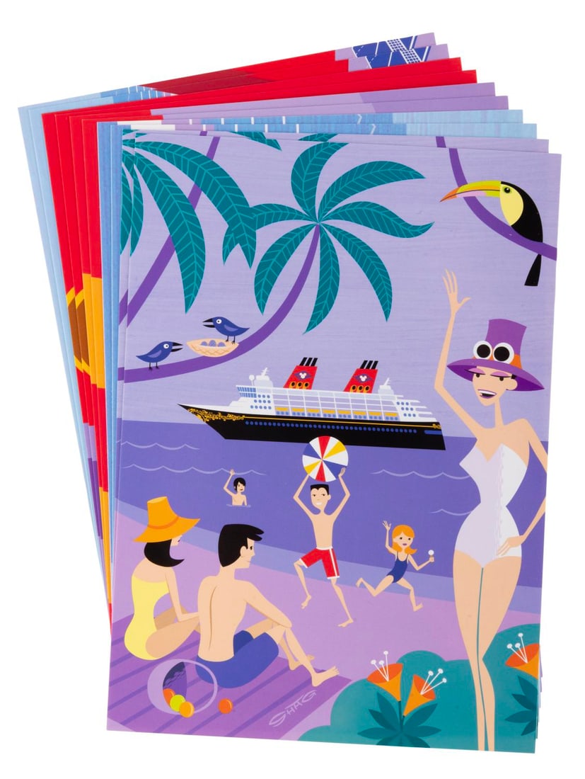 A Disney Cruise Line "Top Deck" Postcard Set by SHAG.: (Disney Cruise Line, 2000s) A ten-piece "Top Deck" postcard set designed by SHAG for the Disney Cruise Line. featuring five different designs. Measuring 5" x 7" the postcards are in fine condition.