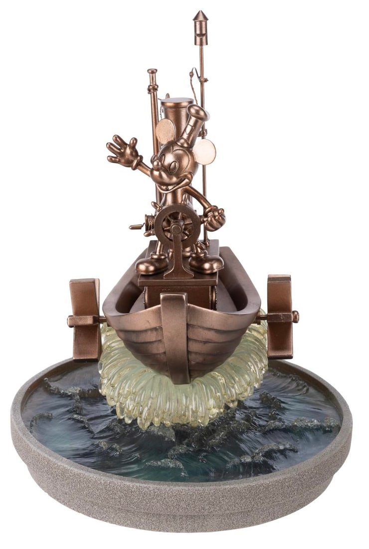 A Shanghai Disney "Steamboat Willie" Sculpture.: (Shanghai Disney Resort, 2000s) A limited edition "Steamboat Willie" sculpture by Disney artist Costa Alavezos, numbered 466/888. Measuring 9.5" tall and 7.5" in diameter, the sculpture comes with its