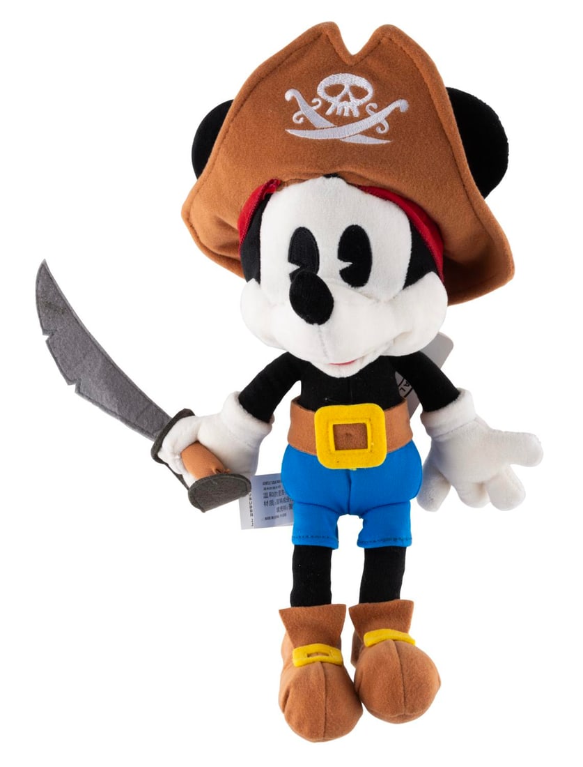 A Shanghai Disneyland Pirate Mickey Mouse Plush.: (Shanghai Disneyland, 2000s) A Pirate Mickey Mouse plushie originally sold at Shanghai Disneyland, home of the popular attraction Pirates of the Caribbean: Battle for the Sunken Treasure. Measuring 13