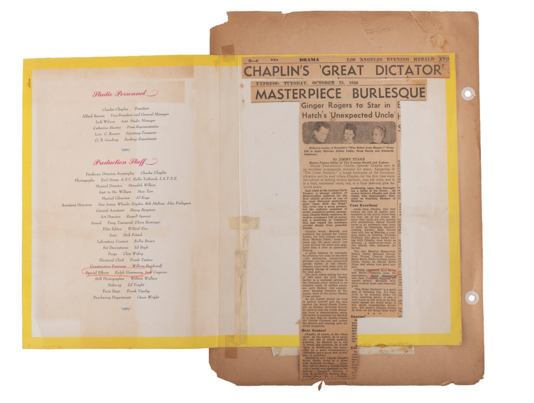 A Premiere Program for Chaplin's "The Great Dictator." - 2