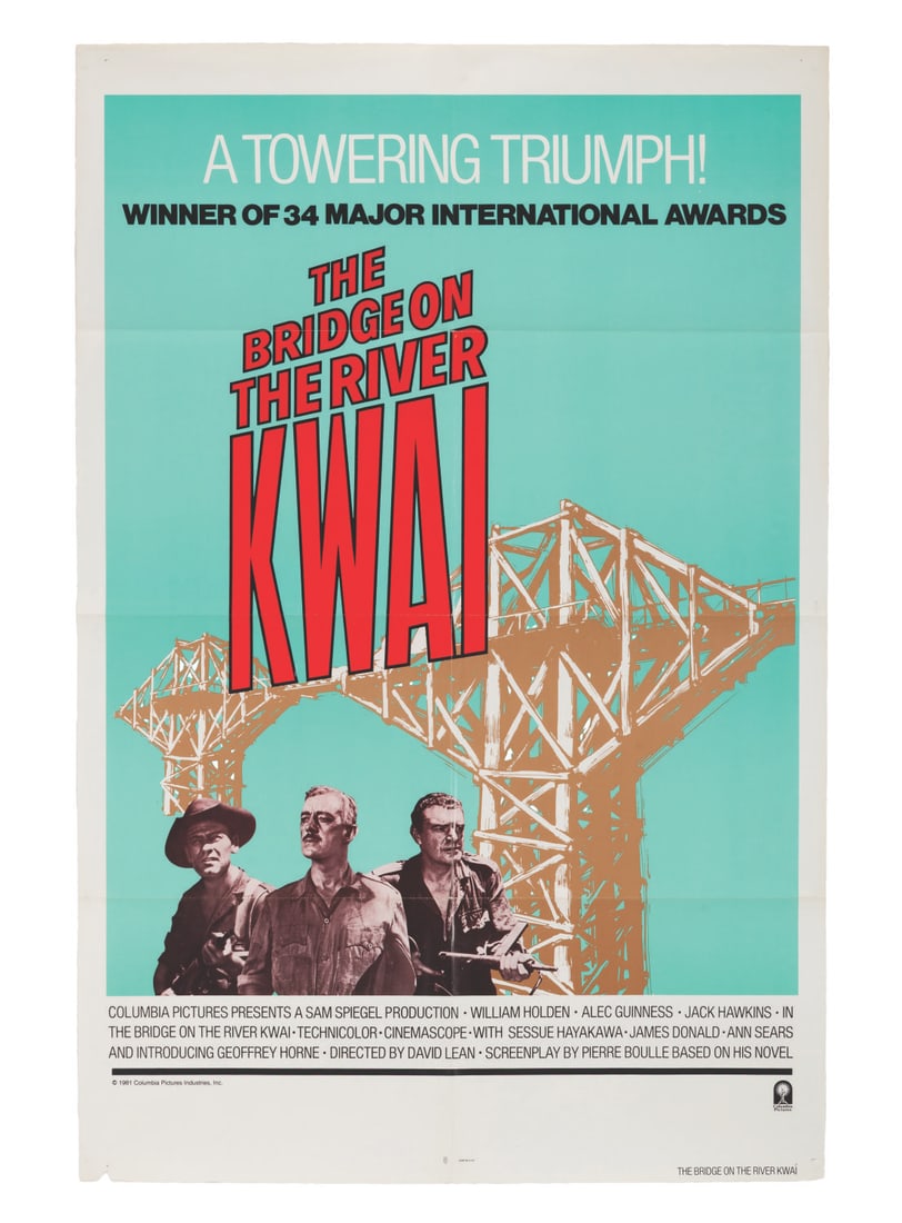 A Re-Release "The Bridge on the River Kwai" One-Sheet.: (Columbia, 1981) A one-sheet from the 1981 re-release of "The Bridge on the River Kwai." Measuring 27" x 41", the poster is in very good condition with light wear along original folds and edges, and