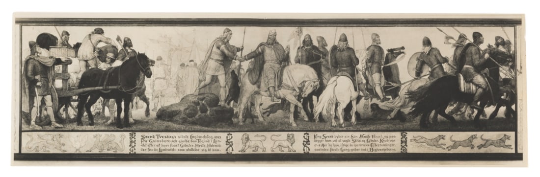 A Set of Harper Goff "The Vikings" Character Concepts.: (United Artists, 1957) A set of concept artwork by Harper Goff from the production of the 1958 film "The Vikings." The designs by the Disney Legend depict 14 character and costume concepts, including