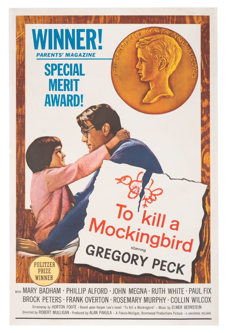 A Rare "To Kill a Mockingbird" Alternate Original One Sheet.: (Universal, 1962) A rare alternate one-sheet for the original theatrical release of "To Kill a Mockingbird." Soon after the film's debut on December 25, 1962, it received a Special Merit Award from Pa