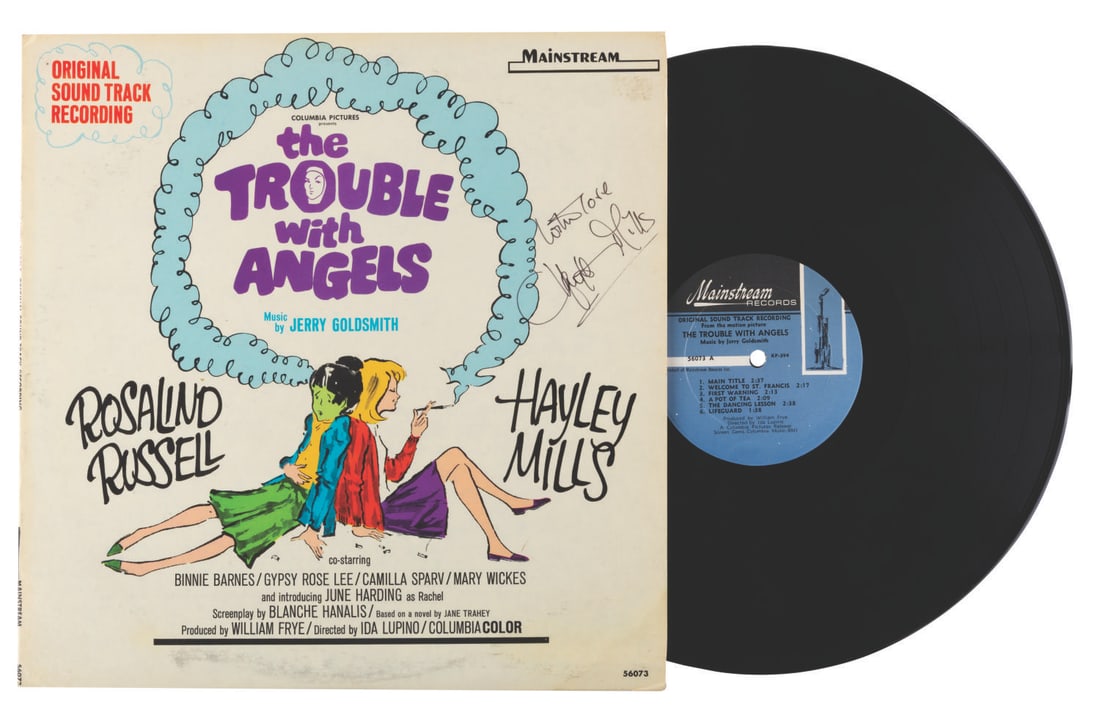 A Hayley Mills Signed "The Trouble with Angels" Soundtrack.: (Mainstream, 1966) A "The Trouble with Angels" original soundtrack signed by Disney Legend Hayley Mills. Measuring 12.5" x 12.5", the album displays in very good condition with wear, sticker residue,