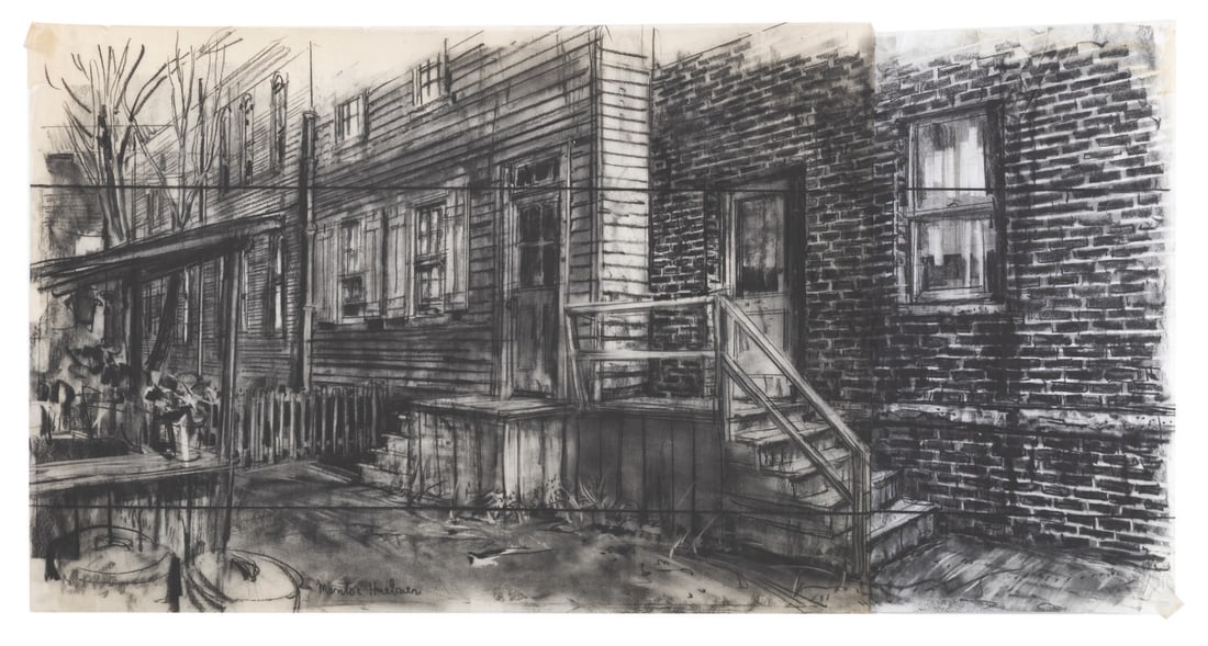 A Mentor Huebner "Funny Girl" Production Drawing.: (Columbia, 1968) An original concept drawing for "Funny Girl" by renowned production illustrator Mentor Huebner. The art was accomplished in pencil and charcoal on conjoined sheets of tracing paper