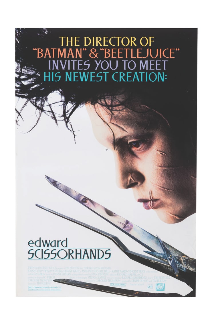 An "Edward Scissorhands" One-Sheet.: (20th Century Fox, 1990) A one-sheet for the original release of Tim Burton's "Edward Scissorhands," starring Winona Ryder and Johnny Depp. Measuring 27" x 40", the poster displays in good condition w