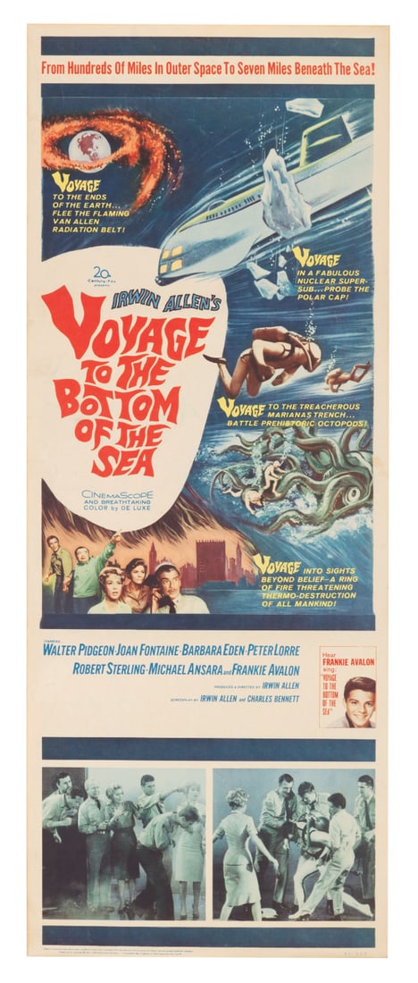 A "Voyage to the Bottom of the Sea" Insert Poster.: (20th Century-Fox, 1961) An insert poster for the sci-fi film "Voyage to the Bottom of the Sea," directed by Irwin Allen. The film featured a theme song by Frankie Avalon and inspired the television
