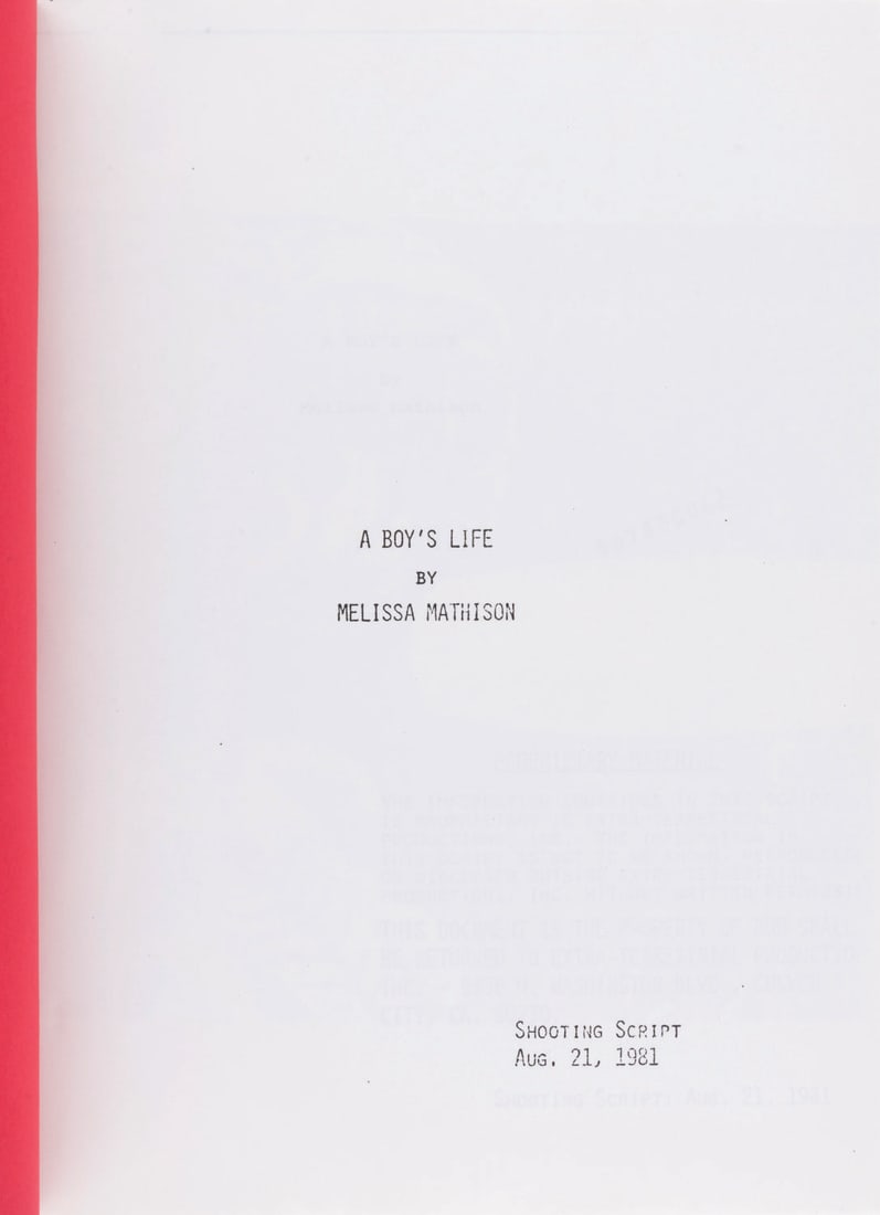 An "E.T. the Extra-Terrestrial" Original Screenplay.: (Universal, 1981) A shooting script for "A Boy's Life," the codename of Steven Spielberg's classic film "E.T. the Extra-Terrestrial." The script, unlike the final film, ends with the boys playing Dung