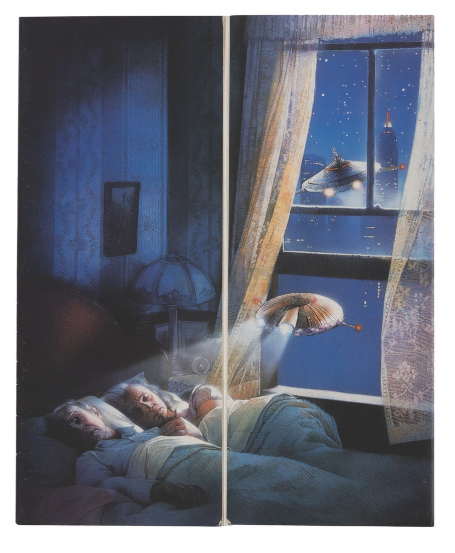 A "Batteries Not Included" Movie Screening Program.: (Universal, 1987) An advance screening program for "Batteries Not Included." The quad-fold program is dated October 28, 1987, roughly seven weeks before the film's release on December 18th. Measuring 