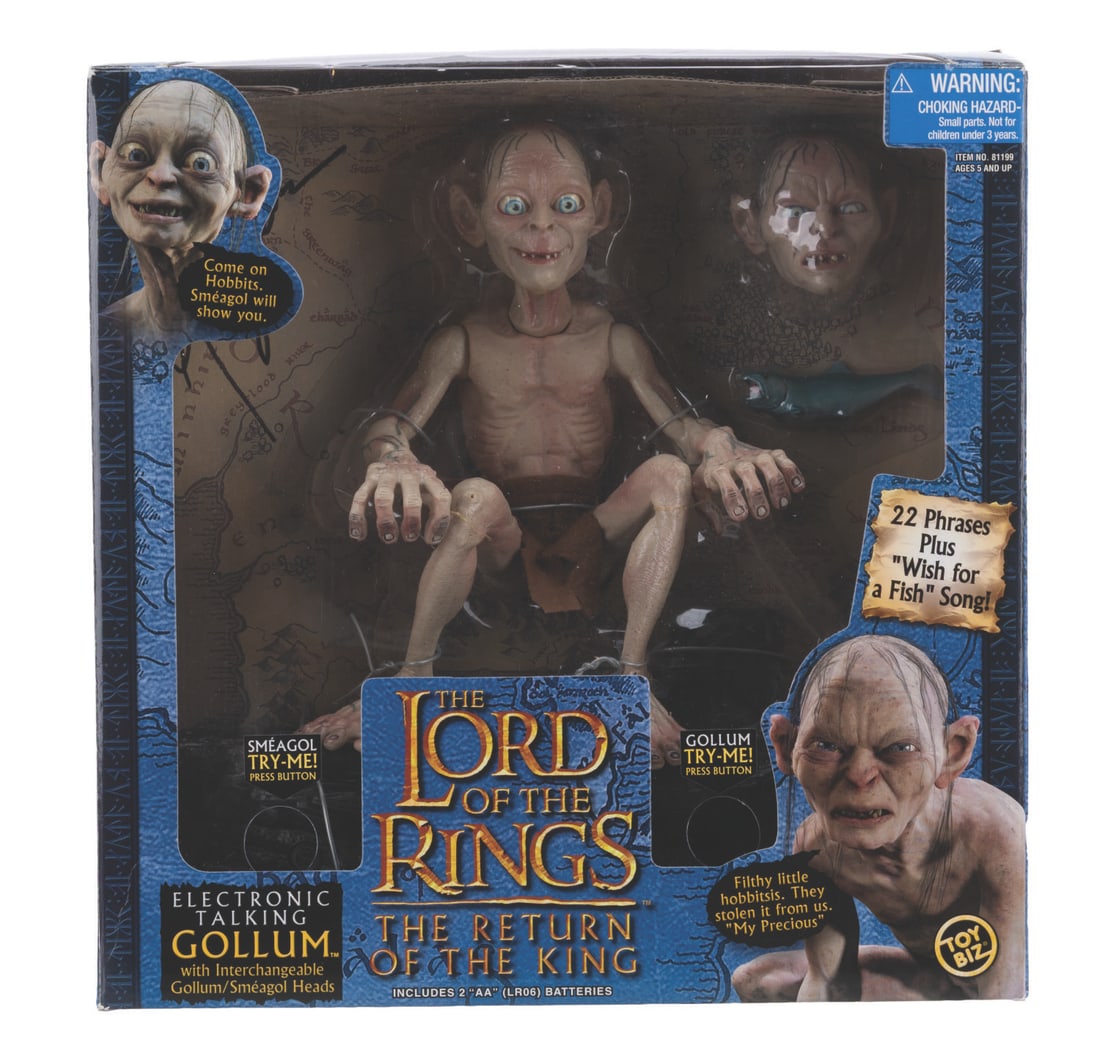 An Andy Serkis Signed "Lord of the Rings" Talking Gollum.: (Toy Biz, 2003) A "The Lord of the Rings: The Return of the King" Electronic Talking Gollum signed by Andy Serkis, who portrayed the character in the trilogy. The toy includes interchangeable Gollum