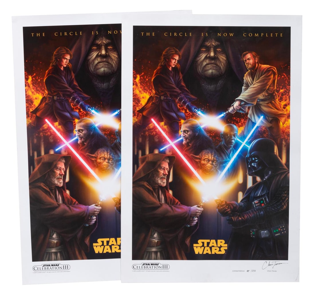 A Pair of Star Wars Celebration III Limited Edition Prints.: (Lucasfilm Ltd., 2005) A pair of artist's proofs for limited edition prints by artist Chris Trevas, released at the Star Wars Celebration III. The art depicts the prequel trilogy's heroes and