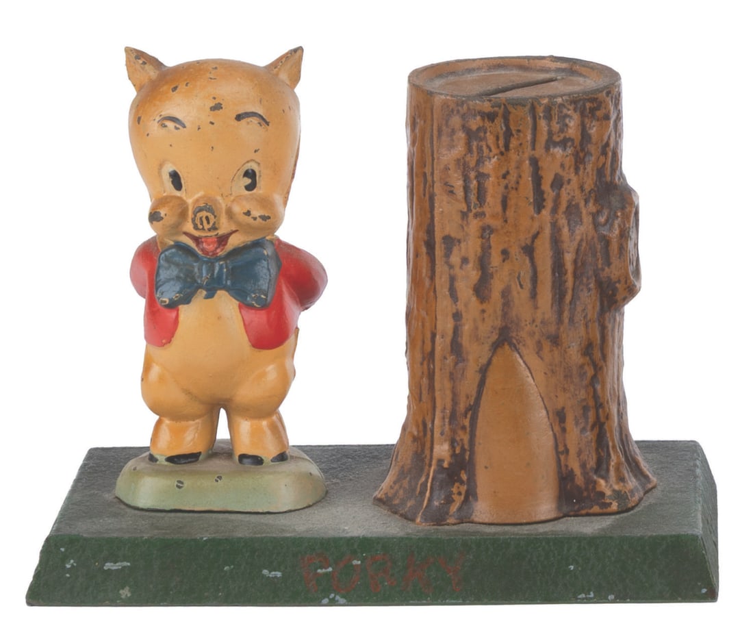 A Porky Pig Metal Coin Bank. (1 of 2)