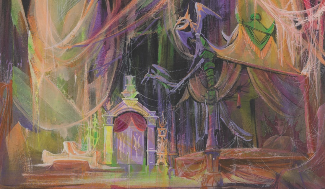 A "Tiny Toon Adventures" Walt Peregoy Background Concept.: (Warner Bros., 1991) An original background concept painting for "Tiny Toon Adventures" by Walt Peregoy. The concept was created for the "Boo Ha Ha" segment of the episode "Return to the Acme Acres