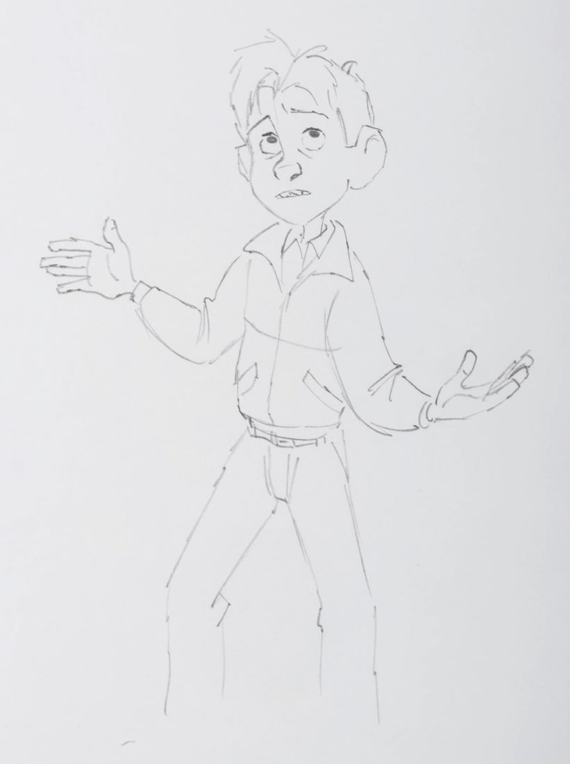 An "Iron Giant" Original Production Drawing.: (Warner Bros., 1999) An original production drawing of Hogarth Hughes from the animated classic "The Iron Giant." Hogarth has an image size of 2.75" x 6.75" on 11.5" x 16.5" animation paper. The