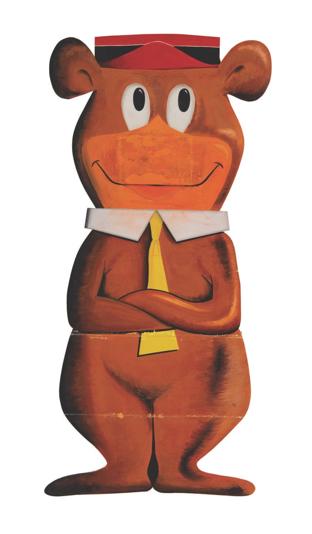 A "Talking" Yogi Bear Puppet Prototype.: (Hanna-Barbera, 1960s) A one-of-a-kind, hand-painted prototype "talking" Yogi Bear puppet designed as a giveaway premium. Included with the puppet are hand-drawn mock-ups for an instruction sheet and