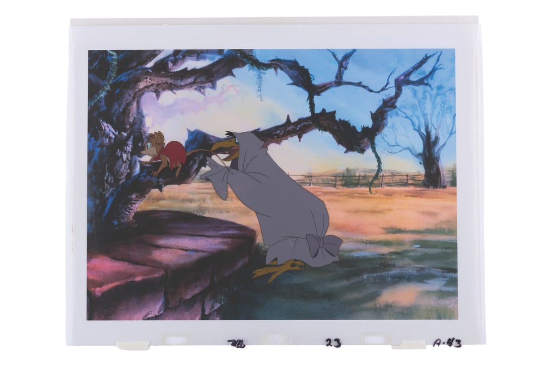 A "The Secret of NIMH" Original Production Cel.: (MGM/United Artists, 1982) An original multi-layer production cel of Mrs. Brisby and Jeremy from "The Secret of NIMH," with a color copy background. The characters have an image size of 6.26" x 8.25" 