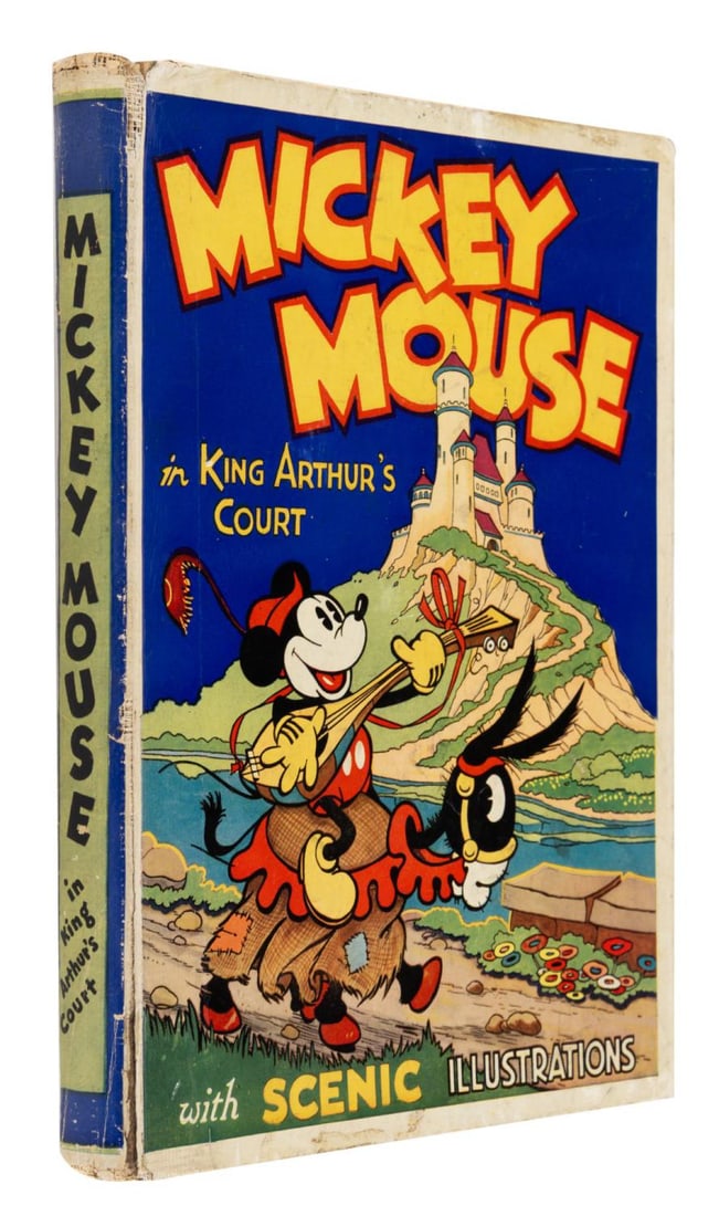 A Rare Mickey Mouse in King Arthur's Court Pop-Up Book.: (Dean & Son, 1934) A rare large Mickey Mouse in King Arthur's Court book published in the United Kingdom. This book is fully illustrated, with four large colorful pop-up scenes. Measuring 10" x 7.5" x