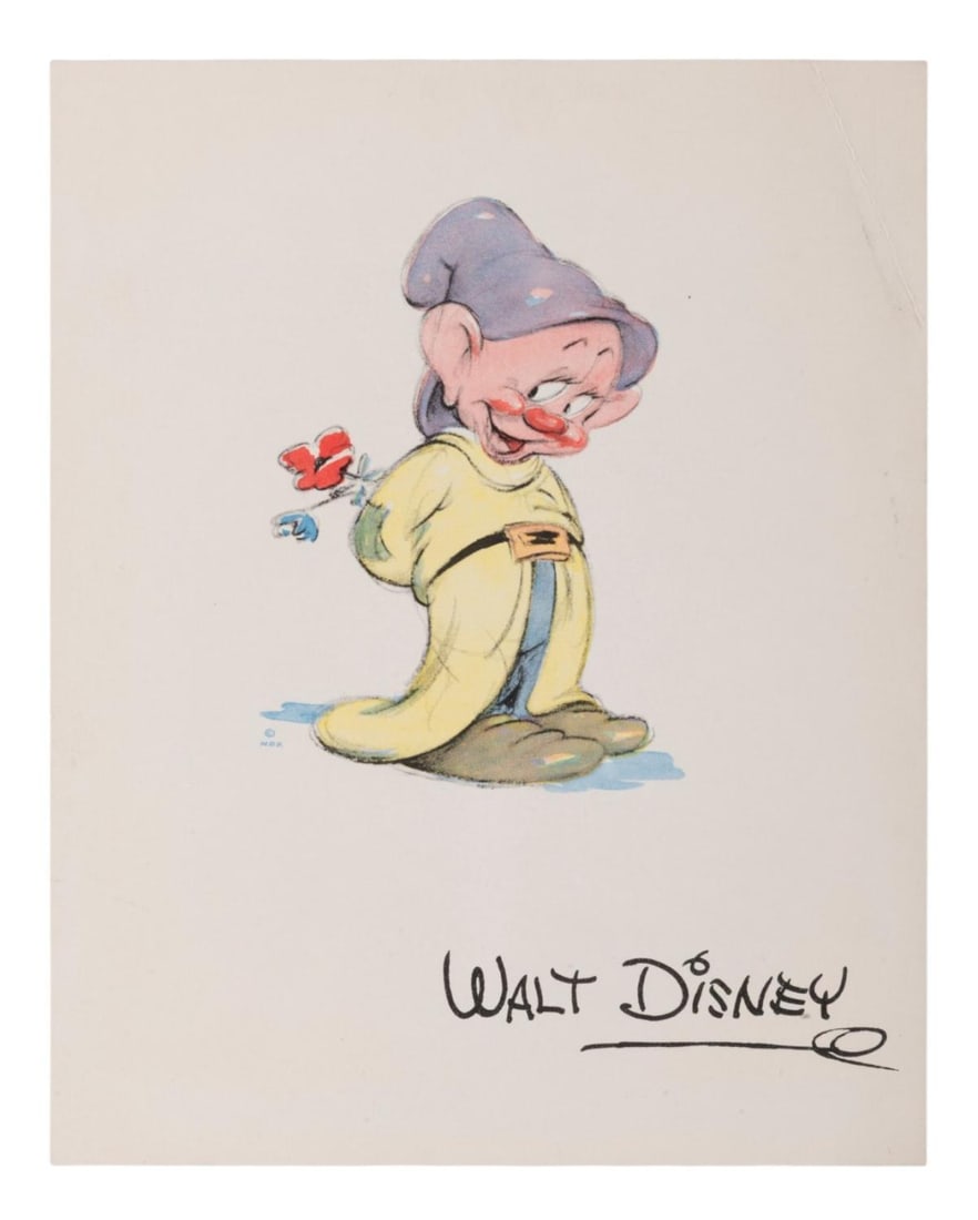 A Dopey Studio Fan Card.: (Disney, 1938) A printed studio fan card of Dopey from "Snow White and the Seven Dwarfs." Cards like this one were mailed to fans who requested them. Measuring 7.25" x 9", the card is in good conditio