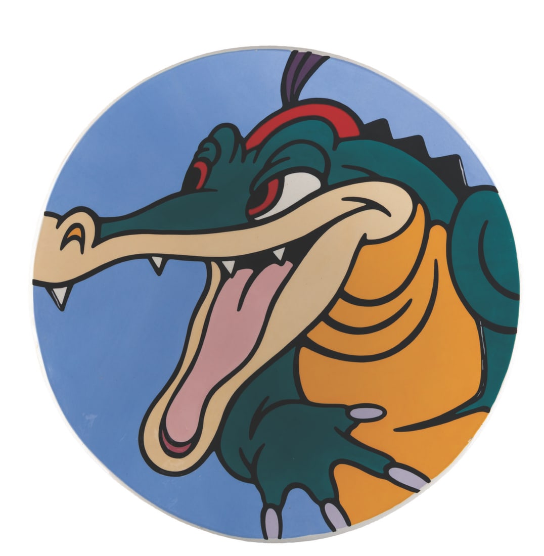 A Ben Ali Gator "Fantasia" Charger Plate.: (Disney, 1990) A decorative charger plate of Ben Ali Gator from the Dance of the Hours sequence of "Fantasia." The plate was designed by artist Brenda White, signed and hand-numbered 19 of only 35 on