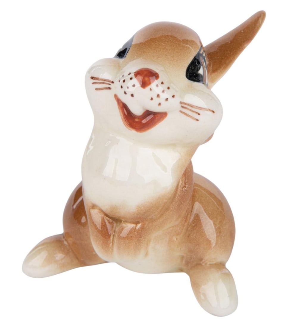 An Early "Bambi" Thumper Ceramic Figurine.: (Shaw, 1940s-50s) A ceramic figurine of Thumper from "Bambi." Through the 1940s and 1950s, the Evan K. Shaw Pottery company and its sister companies, Metlox and American Pottery, produced a wide