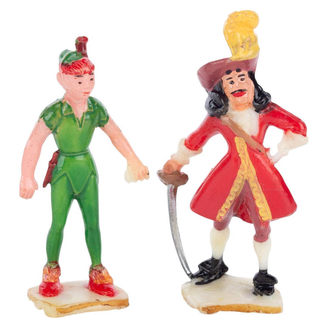 Peter Pan and Captain Hook Disneykins Figurines.: (Marx, 1960s) A pair of original Peter Pan and Captain Hook Disneykins miniature figurines. Manufactured by Marx Toys in the 1960s, the figurines measure approximately 1.5" tall each and are in very g