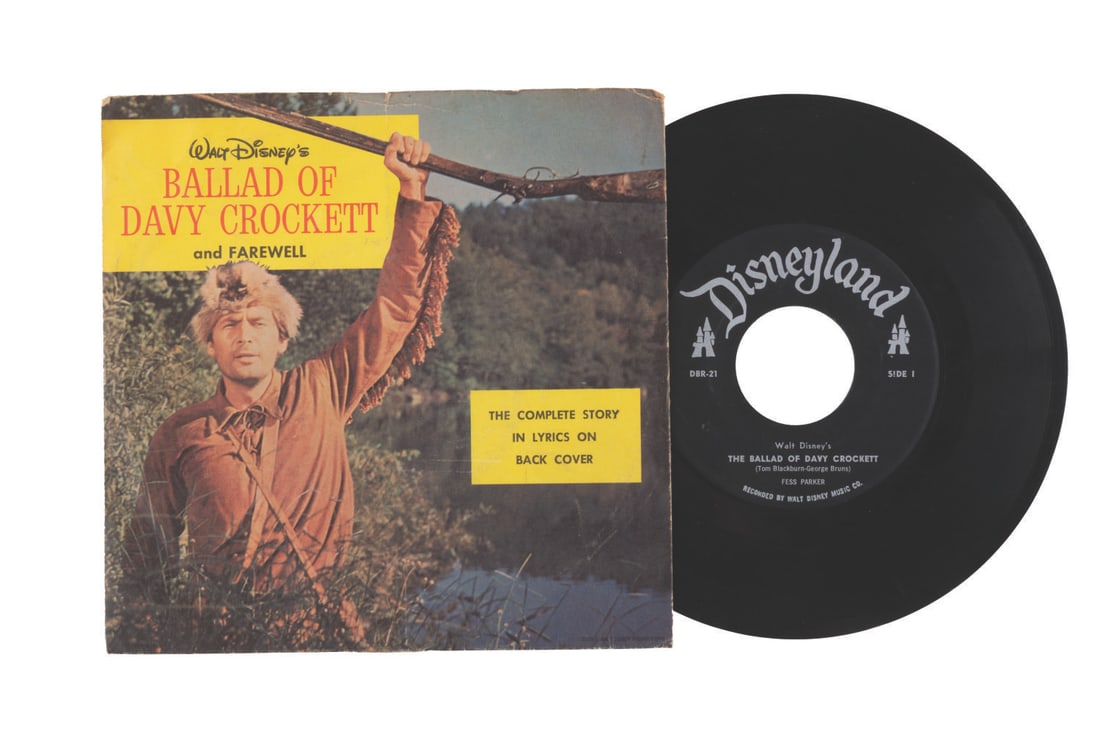 A 1954 "Ballad of Davy Crockett" Single Record.: (Wonderland Music, 1954) A single record with a picture sleeve for Fess Parker singing "The Ballad of Davy Crockett." Originally performed on the first episode of the Disneyland TV show, this song