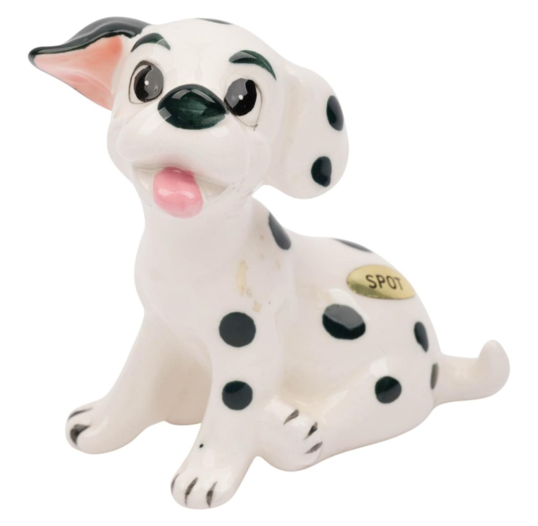 A "One Hundred and One Dalmatians" Spot Ceramic Figurine.: (Enesco, 1960s) A ceramic figurine of puppy Spot from "One Hundred and One Dalmatians." Figurines like this were produced by Enesco and sold as souvenirs at Disneyland Park during the 1960s.