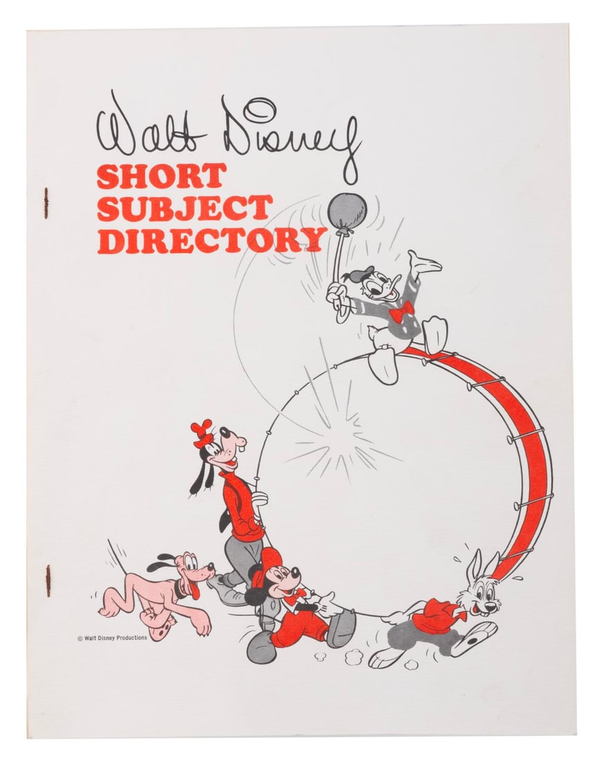 A Walt Disney Short Subject Directory.: (Disney, 1968/69) A Walt Disney Short Subject Directory outlining the Disney shorts and live-action featurettes that were available for exhibitors to show in their theaters. Measuring 8.5" x 11", the