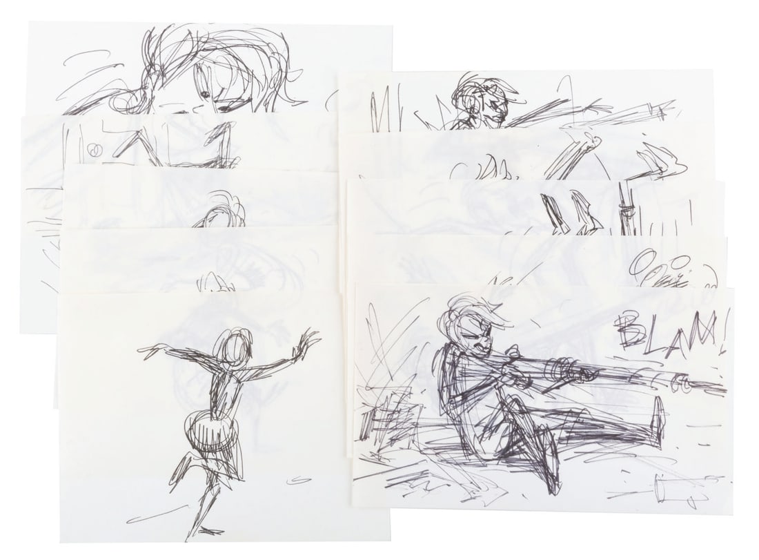 A Collection of "The Rescuers" Storyboard Panels.: (Disney, 1977) A collection of 10 storyboard panels of Madame Medusa and Mr. Snoops from "The Rescuers." Accomplished in ink, the image sizes range from 3.5" x 3" to 4" x 6.75". The panels measure