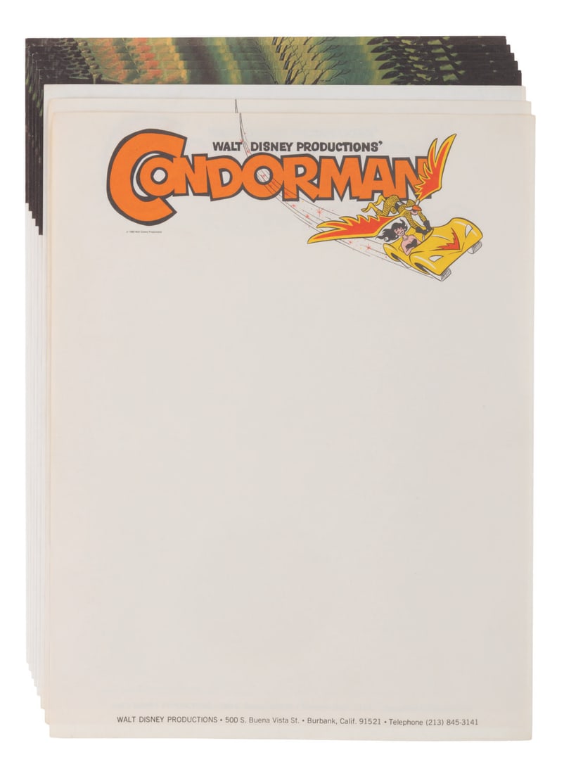 A Set of Early 1980s Disney Production Letterhead.: (Disney, 1980/81) A collection of eight sheets of Disney production letterhead from the early 1980s. Included are two sheets of "Condorman," a sheet of "Lady and the Tramp" re-release, and five