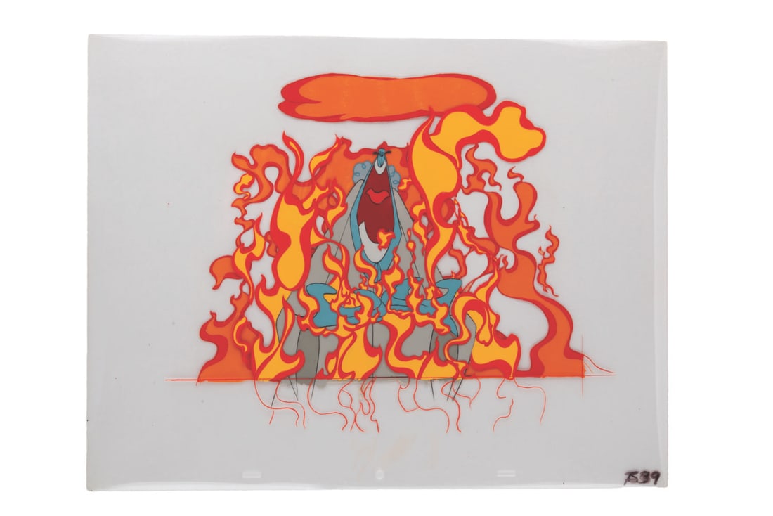 A Rare "Fun with Mr. Future" Production Cel.: (Disney, 1982) An original production cel of the Mad Scientist from Darrell Van Critters' live-action and animated "Fun with Mr. Future." This rarely seen animated short was conceived to be an EPCOT t