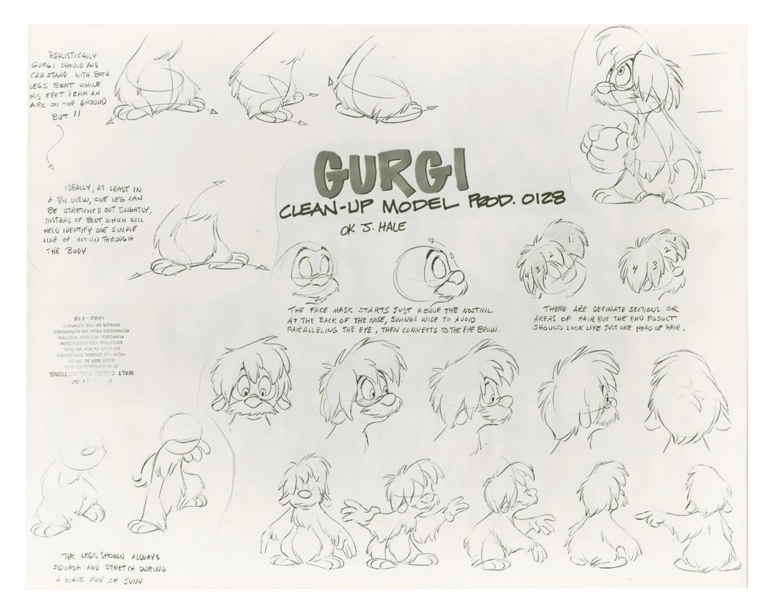A "The Black Cauldron" Gurgi Model Sheet.: (Disney, 1985) An original photostat model sheet of Gurgi from "The Black Cauldron." Model sheets such as these were distributed to animators and crew working on the film to ensure character design